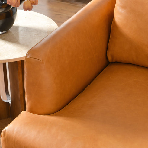 Samuel Tapered Arm Two-Piece Sectional – Leather Camel Chaise Sectional Sofa | 3-Seater Couch | Kinwell Furniture | Mid-Century Modern Design