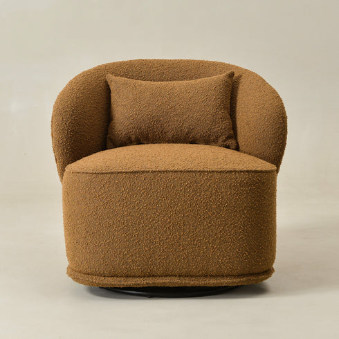 Laura Bouclé Swivel Barrel Chair - Brown Modern Swivel Chair | Swivel Accent Chairs | Kinwell Furniture | Swivel Armchairs
