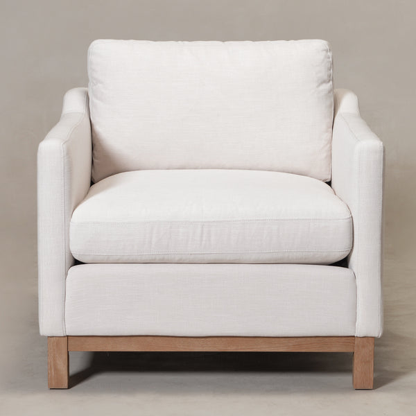 Goose Down Feathers Upholstered Armchair – Cream Square Arm Accent Chair | Plush Feather-Filled Chair | Kinwell Furniture | Cloud-Soft, Timeless Design