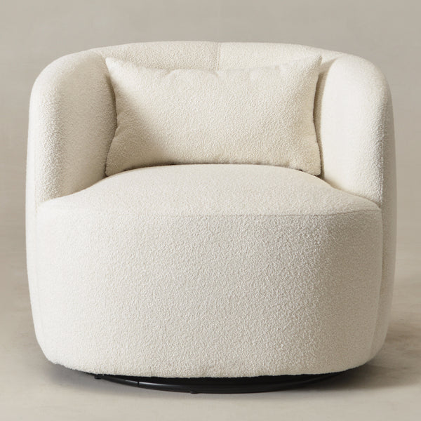 Ashlie Bouclé Swivel Barrel Chair - Beige Modern Swivel Chair | Swivel Accent Chairs | Kinwell Furniture | Swivel Armchairs