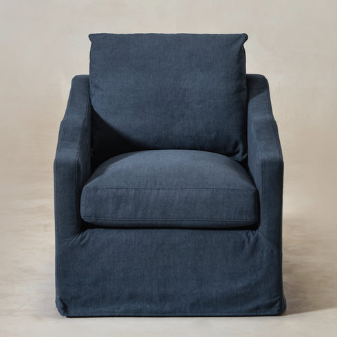 Charles Slipcover Swivel Barrel Chair – Navy Modern Swivel Chair | Slipcover Swivel Chairs | Kinwell Furniture | Swivel Armchairs