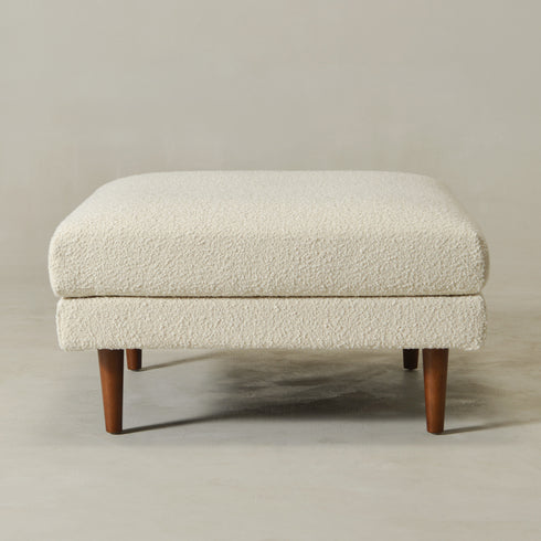 Albert Linen Blend Ottoman – Footrest & Pouf | Living Room Accent Seat | Kinwell Furniture | Contemporary Ottoman | Cream