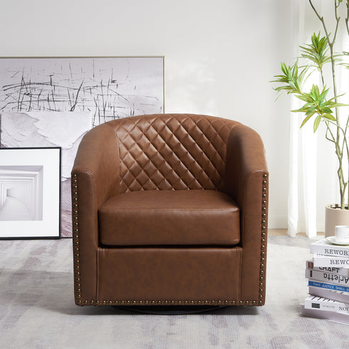 Logan Faux Leather Tufted Swivel Club Chair - Modern Swivel Chair | Swivel Accent Chairs | Kinwell Furniture | Swivel Armchairs