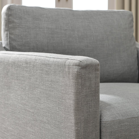 Goose Down Feathers Upholstered Armchair – Gray Square Arm Accent Chair | Plush Feather-Filled Chair | Kinwell Furniture | Cloud-Soft, Timeless Design