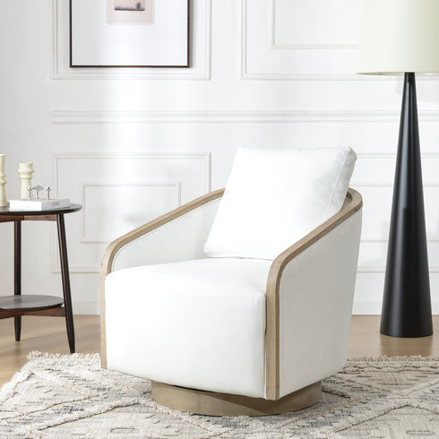 Barnett Swivel Barrel Chair - Pearl White Modern Swivel Chair | Swivel Accent Chairs | Kinwell Furniture | Swivel Armchairs