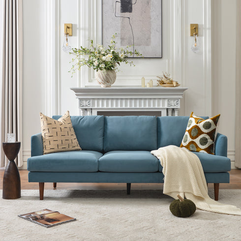 Blue Upholstered Sofa – Albert Sofa Couch | 3-Seater Sofa | Kinwell Furniture | Mid-Century Modern, Timeless Design