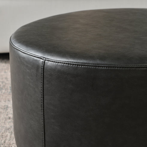 Elof Faux Leather Ottoman - 18" & 24" Round Ottoman | Small Space Furniture | Kinwell Furniture | Leather Accent Stool