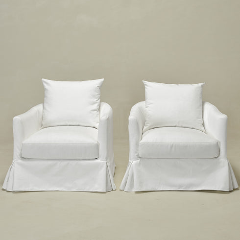 Eliza Slipcover Swivel Barrel Chair – White Swivel Armchair | Washable Slipcover Chair | Kinwell Furniture | Cozy Lounge Chair