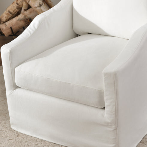 Charles Slipcover Swivel Barrel Chair – Pure White Modern Swivel Chair | Slipcover Swivel Chairs | Kinwell Furniture | Swivel Armchairs