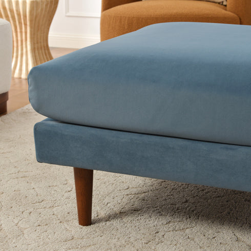 Albert Linen Blend Ottoman – Footrest & Pouf | Living Room Accent Seat | Kinwell Furniture | Contemporary Ottoman | Blue