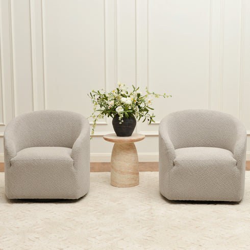Susie Bouclé Swivel Barrel Chair - Swivel Accent Chair | Living Room Swivel Chairs | Kinwell Furniture | Best Swivel Chairs