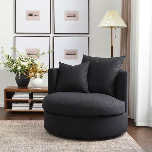 Kurt Down Swivel Barrel Chair - Black Modern Swivel Chair | Swivel Accent Chairs | Kinwell Furniture | Swivel Armchairs