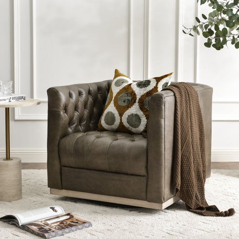 Gustave Premium Leather Swivel Armchair - Dark Gray Modern Swivel Chair | Swivel Accent Chairs | Kinwell Furniture | Swivel Armchairs