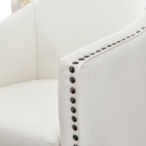 Lawton Faux Leather Tufted Swivel Chair – White Industrial Modern Swivel Chair | Faux Leather Office & Lounge Chair | Kinwell Furniture | High Back Chair