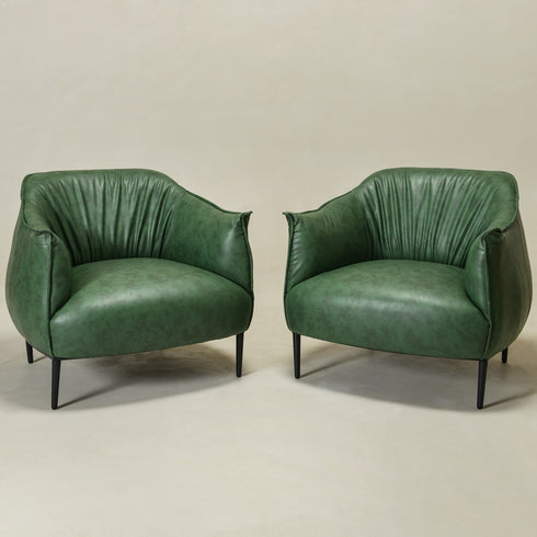 Kadar Leather Barrel Chair-Green Modern Leather Chair | Accent Chairs | Kinwell Furniture | Barrel Chairs