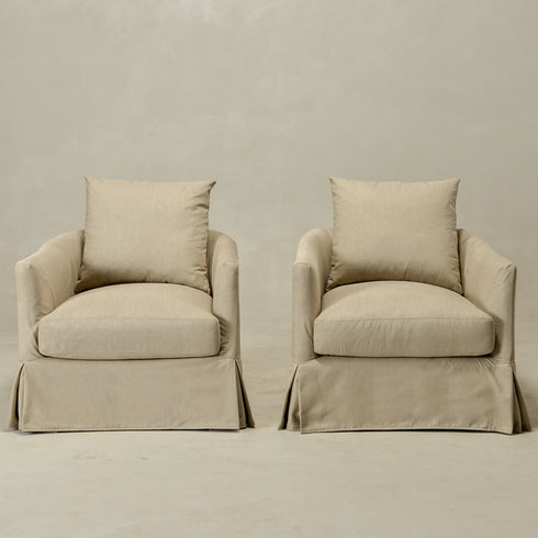 Eliza Slipcover Swivel Barrel Chair – Sand Swivel Armchair | Washable Slipcover Chair | Kinwell Furniture | Cozy Lounge Chair