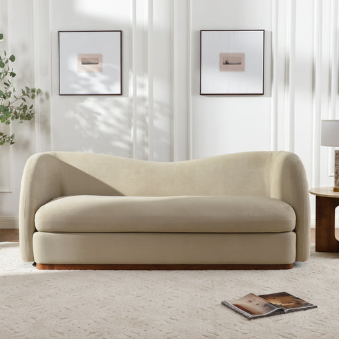 Samuel Premium Fabric Curved Sofa in Tan – 3 Seater Sofa | Three Seater Couch | Modern Curved Sofa | Kinwell Furniture