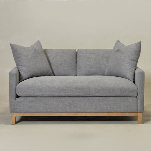 Goose Down Feathers Upholstered Loveseat – Gray Square Arm 2-Seater Sofa | Plush Feather-Filled Loveseat | Kinwell Furniture | Cloud-Soft, Timeless Design