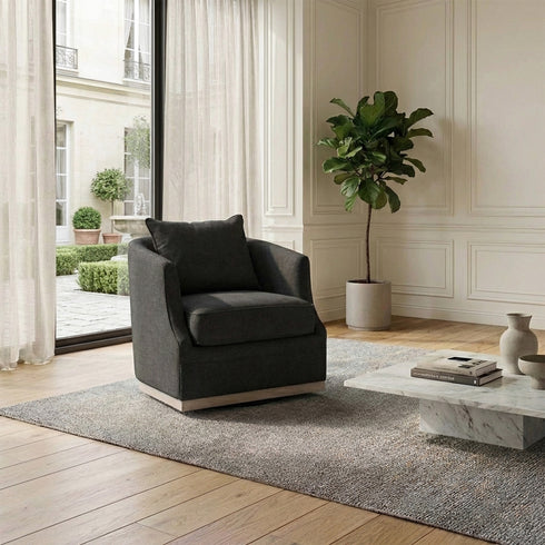 Minerva Swivel Barrel Chair - Black Modern Swivel Chair | Swivel Accent Chairs | Kinwell Furniture | Swivel Armchairs
