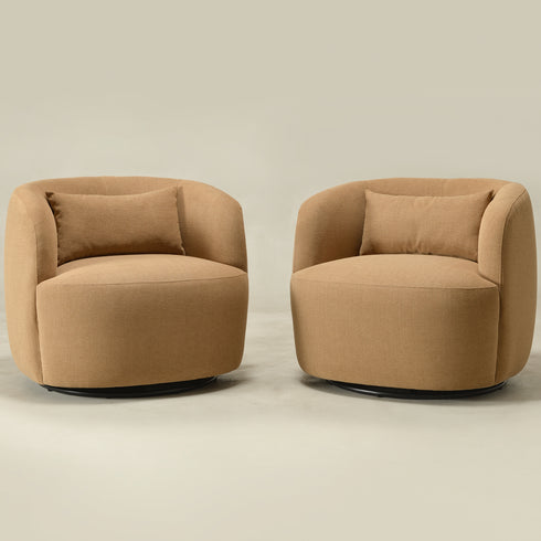 Ashlie Chenille Swivel Barrel Chair - Brown Modern Swivel Chair | Swivel Accent Chairs | Kinwell Furniture | Swivel Armchairs
