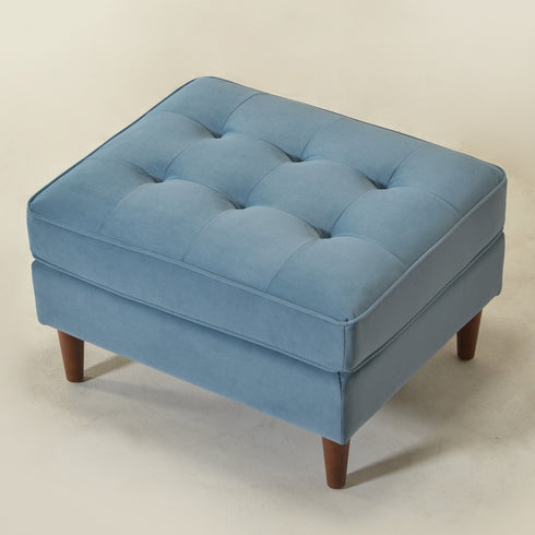 Tiziano Tufted Ottoman – Velvet Rectangular Footrest & Accent Seat | Mid-Century Upholstered Pouf | Blue Ottoman