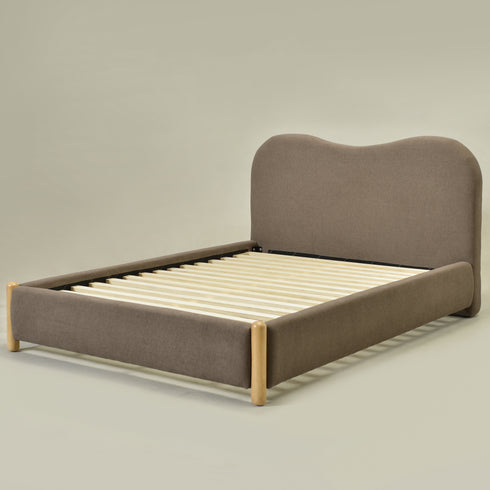 Dorothy Linen Platform Bed with Headboard – Teddy Brown Modern Upholstered Double Bed Frame | Platform Beds | Kinwell Furniture | Bedroom Bed Frame