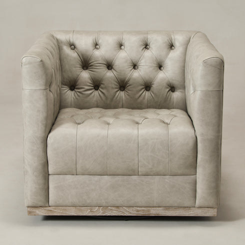 Gustave Premium Leather Swivel Armchair - Light Gray Modern Swivel Chair | Swivel Accent Chairs | Kinwell Furniture | Swivel Armchairs