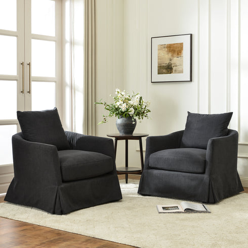 Eliza Slipcover Swivel Barrel Chair – Black Swivel Armchair | Washable Slipcover Chair | Kinwell Furniture | Cozy Lounge Chair