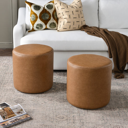 Elof Faux Leather Ottoman - Chic Accent Ottoman | 18” and 24” Sizes | Kinwell Furniture | Functional Living Room Piece