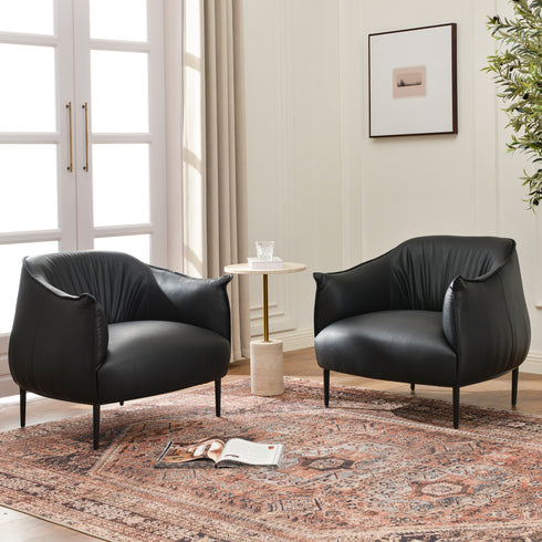 Kadar Leather Barrel Chair-Black Modern Leather Chair | Accent Chairs | Kinwell Furniture | Barrel Chairs
