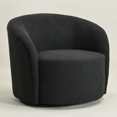 Everitte Bouclé Swivel Barrel Chair - Charcoal Modern Swivel Chair | Swivel Accent Chairs | Kinwell Furniture | Swivel Armchairs
