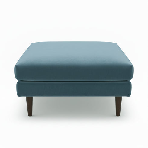 Albert Linen Blend Ottoman – Footrest & Pouf | Living Room Accent Seat | Kinwell Furniture | Contemporary Ottoman | Blue