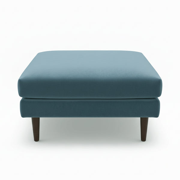Albert Linen Blend Ottoman – Footrest & Pouf | Living Room Accent Seat | Kinwell Furniture | Contemporary Ottoman | Blue