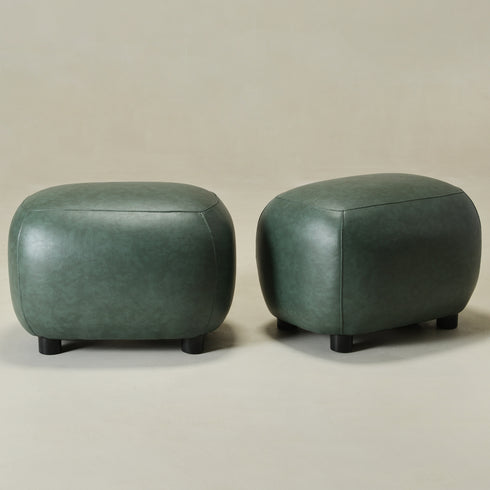 Elmer Faux Leather Ottoman – Round Green Ottoman | Decorative Ottoman | Kinwell Furniture | Modern Faux Leather Furniture