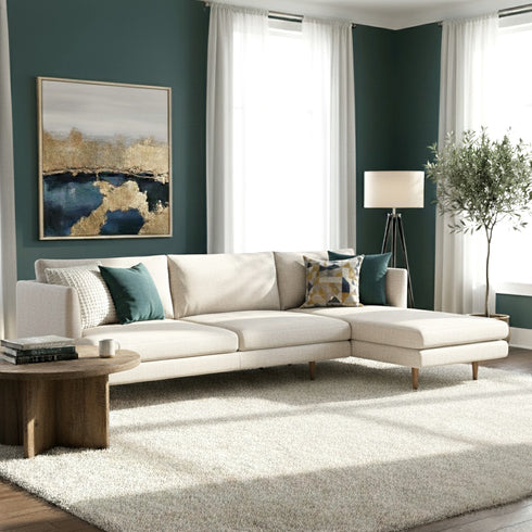 Samuel Tapered Arm Two-Piece Sectional – Linen Ivory Modular Chaise Sectional Sofa | 3-Seater Couch | Kinwell Furniture | Elegant Modern Design