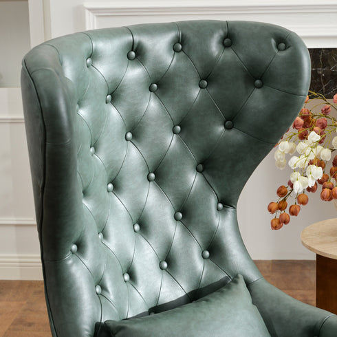 Letitia Faux Leather Wingback Chair - Green Accent Chair | Decorative Faux Leather Chairs | Kinwell Furniture | Modern Wingback Accent Chairs