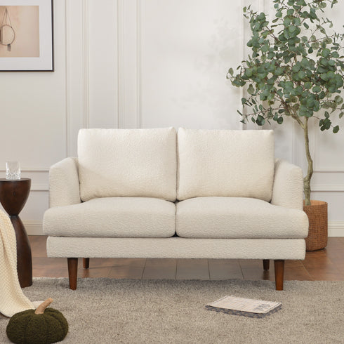 Cream Upholstered Loveseat – Albert Loveseat Sofa | 2-Seater Couch | Kinwell Furniture | Mid-Century Modern, Timeless Design