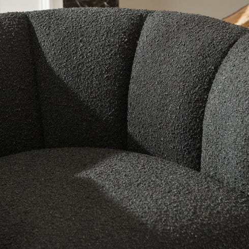Wilton Bouclé Swivel Barrel Chair - Black Petal Back Modern Swivel Chair | Swivel Accent Chairs | Kinwell Furniture | Swivel Armchairs