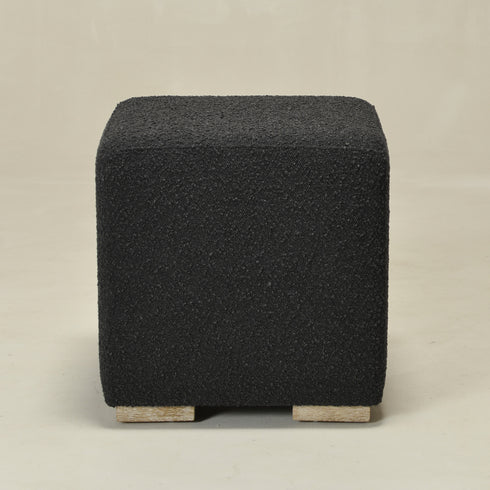 Bouclé Square Ottoman – Black Modern Footstool | Small Upholstered Ottomans | Kinwell Furniture | Minimalist Cube Poufs