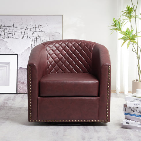 Logan Faux Leather Tufted Swivel Club Chair - Modern Swivel Chair | Swivel Accent Chairs | Kinwell Furniture | Swivel Armchairs