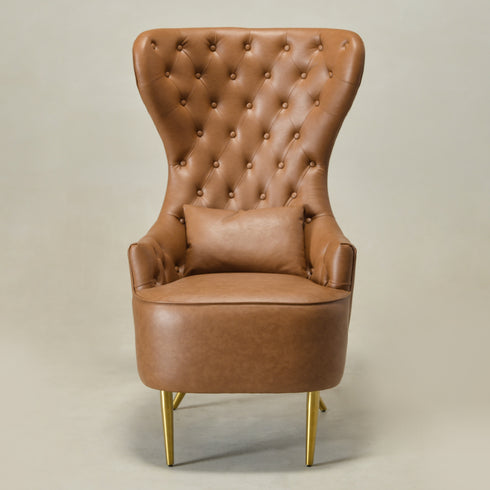 Letitia Faux Leather Wingback Chair - Camel Accent Chair | Decorative Faux Leather Chairs | Kinwell Furniture | Modern Wingback Accent Chairs