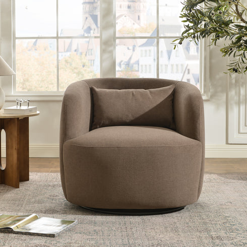 Ashlie Chenille Swivel Barrel Chair - Teddy Brown Modern Swivel Chair | Swivel Accent Chairs | Kinwell Furniture | Swivel Armchairs