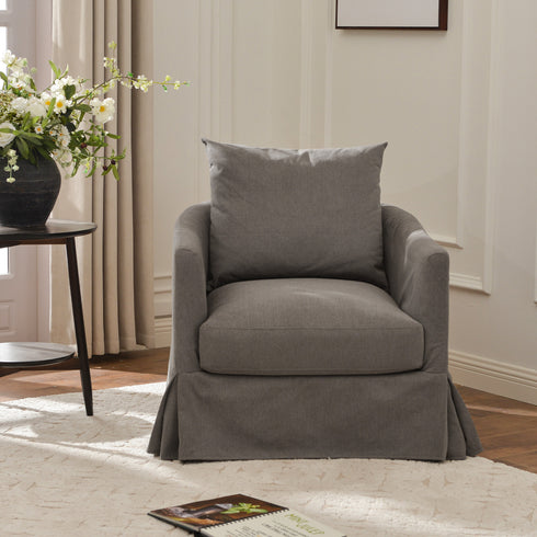Eliza Slipcover Swivel Barrel Chair – Gray Swivel Armchair | Washable Slipcover Chair | Kinwell Furniture | Cozy Lounge Chair