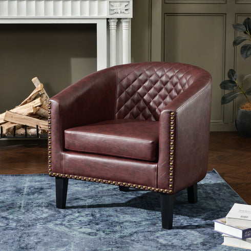 Logan Faux Leather Tufted Club Chair - Red Accent Chair | Decorative Accent Chairs | Kinwell Furniture | Modern Accent Chairs
