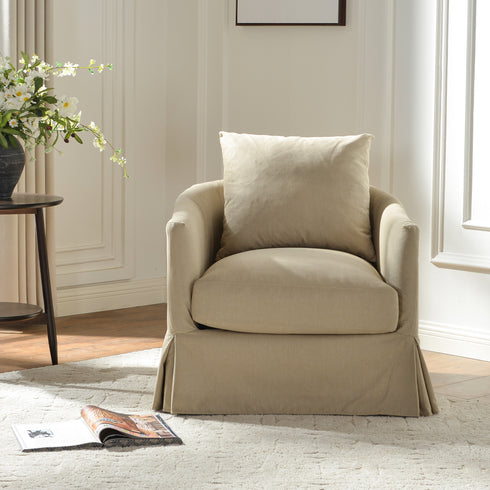Eliza Slipcover Swivel Barrel Chair – Sand Swivel Armchair | Washable Slipcover Chair | Kinwell Furniture | Cozy Lounge Chair