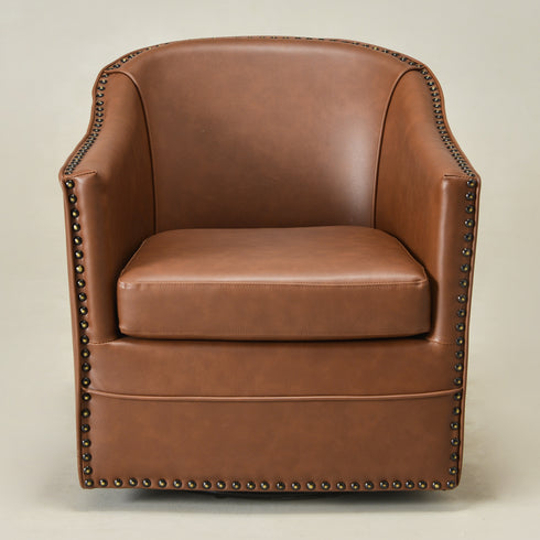 Lawton Faux Leather Tufted Swivel Chair – Brown Industrial Modern Swivel Chair | Faux Leather Office & Lounge Chair | Kinwell Furniture | High Back Chair