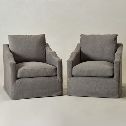 Charles Slipcover Swivel Barrel Chair – Slate Gray Modern Swivel Chair | Slipcover Swivel Chairs | Kinwell Furniture | Swivel Armchairs