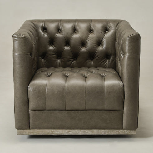 Gustave Premium Leather Swivel Armchair - Dark Gray Modern Swivel Chair | Swivel Accent Chairs | Kinwell Furniture | Swivel Armchairs