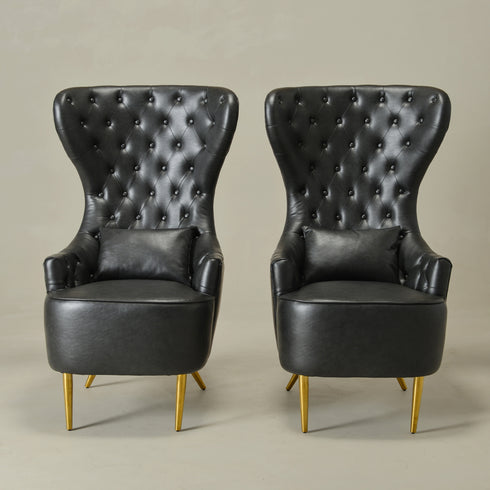 Letitia Faux Leather Wingback Chair - Black Accent Chair | Decorative Faux Leather Chairs | Kinwell Furniture | Modern Wingback Accent Chairs