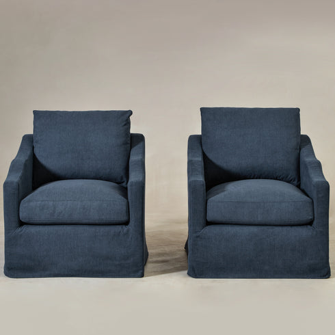 Charles Slipcover Swivel Barrel Chair – Navy Modern Swivel Chair | Slipcover Swivel Chairs | Kinwell Furniture | Swivel Armchairs